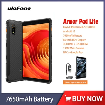 Ulefone Armor Pad Lite Прочный планшетный ПК 8,0 дюймов HD + IP68 3 ГБ ОЗУ + 32 ГБ ПЗУ 13 МП 7650 мАч Android 13 Планшетный телефон NFC Google Pay