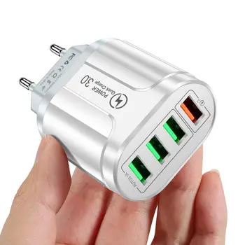 USB-зарядное устройство с 4 портами EU QC 3.0, адаптер для быстрой зарядки настенного зарядного устройства для iPhone 13 12 11 Samsung Xiaomi, зарядное устройство для мобильных устройств