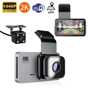 WiFi GPS Dashcam 2K 1440P Приводной Видеомагнитофон Dash Cam Автомобильный Видеорегистратор Автоматическая Камера Переднего И Заднего Вида Автомобиля Черный Ящик Ночного Видения