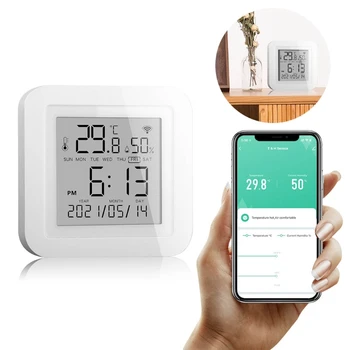 WIFI Гигрометр, термометр, датчик влажности и температуры с пультом дистанционного управления для SMART LIFE Home Alexa Goo gle Assistant Прямая поставка