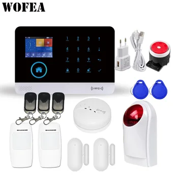 Wofea wifi GSM Беспроводная Охранная Сигнализация для Домашнего Бизнеса Приложение Управления Сиреной RFID Детектор Движения PIR Датчик Дыма