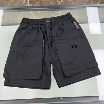 Y-3 Yohji Yamamoto, повседневные шорты 23SS, Летний модный дизайн, пляжные брюки, спортивные Свободные никелевые брюки-карго с буквенным карманом для мужчин