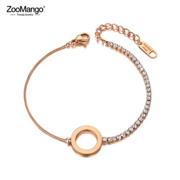 ZooMango Титановая цепочка из нержавеющей стали с кристаллами CZ, браслет-чокер, Пляжный браслет из розового золота в виде круга для женщин ZB20066