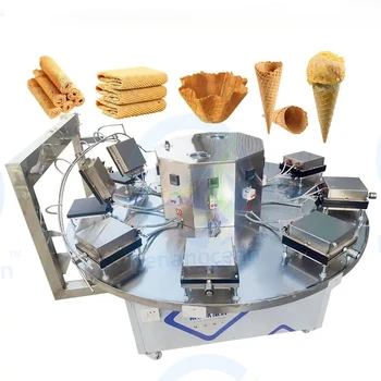 Автоматическая машина для приготовления вафельного печенья в рожках для мороженого с четырьмя головками / роторная машина для приготовления вафельного рожка для мороженого цена на изготовление мороженого
