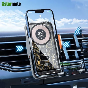Автоматическое беспроводное зарядное устройство с зажимом 15 Вт, автомобильный держатель для быстрой зарядки iPhone 14 13 12 Samsung S21 S22, Магнитное зарядное устройство для телефона, универсальное
