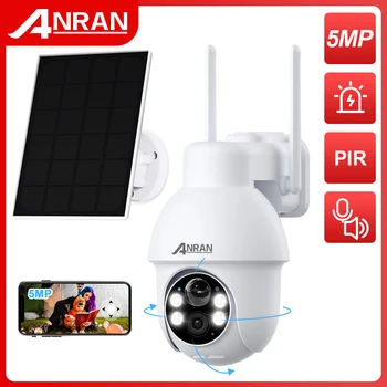 Аккумуляторная камера ANRAN с солнечной панелью 5-мегапиксельная WIFI камера безопасности PIR Обнаружение человека Полноцветное ночное видение Двусторонний звук