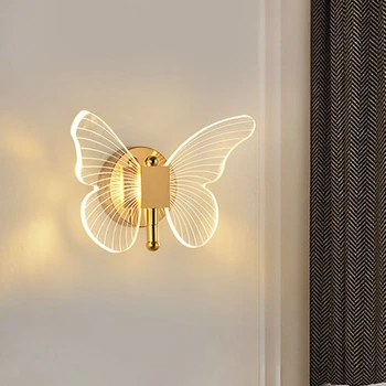 Акриловый настенный светильник Nordic Butterfly, светодиодное прикроватное освещение, настенный светильник для спальни, Освещение для гостиной, Освещение для лестницы, Теплое оформление