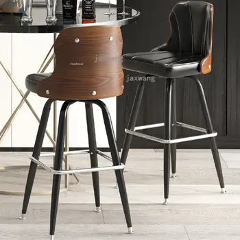 Барный стул со спинкой из массива дерева, кухонная мебель, высокие барные стулья в американском ретро стиле, вращающиеся барные стулья в скандинавском стиле, табурет для кофе на стойке регистрации