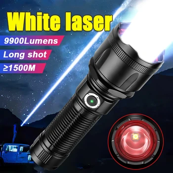 Белый лазерный фонарь мощностью 9900ЛМ Самый мощный в мире фонарик с зумом, мощные светодиодные фонари, перезаряжаемые тактические фонари XHP360