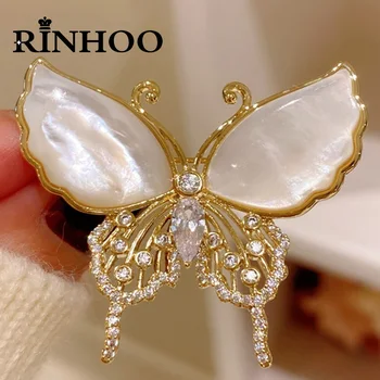 Броши-бабочки с имитацией жемчуга Rinhoo, Циркон, для женщин, изысканный горный хрусталь, венок в виде животных, булавки для лацканов, свадебные украшения