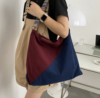 Вельветовая сумка через плечо с этническим принтом в стиле ретро, сумка-мессенджер на ремне контрастного цвета, дизайнерская сумка-хобо большой емкости.