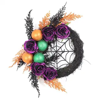 Венок на основе черного ротанга, венок на Хэллоуин, Жуткие венки на Хэллоуин, привлекательный декор входной двери с для праздничного