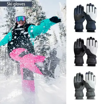 Ветрозащитные перчатки, водонепроницаемые лыжные перчатки, термальные лыжные перчатки с защитой запястья, теплые зимние Перчатки для женщин, варежки для снегоходов,