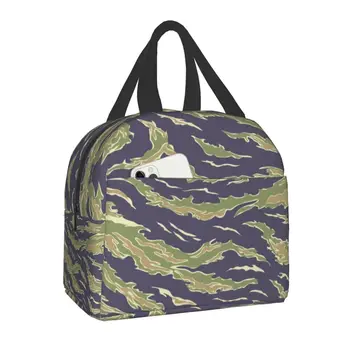 Военный камуфляж в полоску с тигровой изоляцией, сумки для ланча для женщин, тактический камуфляж, портативный термоохладитель, коробка для бенто, школьный