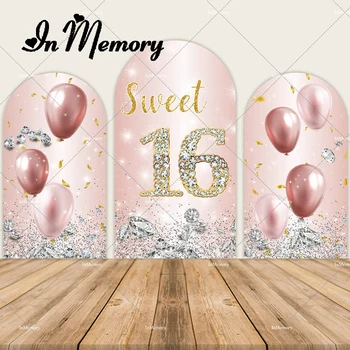 Воздушные шары из розового золота с бриллиантами Sweet 16 Arch Background Cover для вечеринки по случаю дня рождения девочек Chiara Wall Photography Background