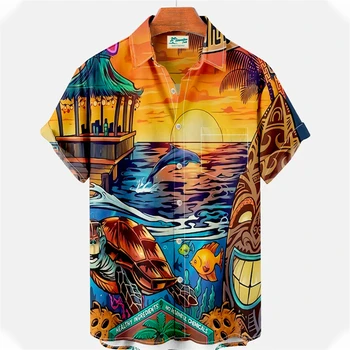 Гавайская Мужская рубашка С Принтом Попугая, Блузка С коротким рукавом, Летняя Рубашка Для Пляжного Отдыха Для Мужчин, Модная Мужская Одежда С лацканами, Топы y2k