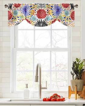 Геометрические красочные Сияющие цветы Оконная занавеска Гостиная Кухонный шкаф Подвесной балдахин Карниз Карманный балдахин