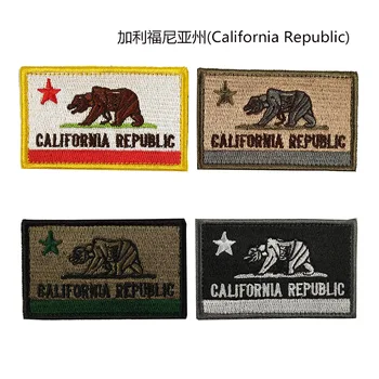 Государственный флаг Республики Калифорния Нашивки с вышивкой Нарукавная повязка Ткань Наклейка с крючком и петлей Медведь Военная шляпа Значки Аппликация на рюкзак
