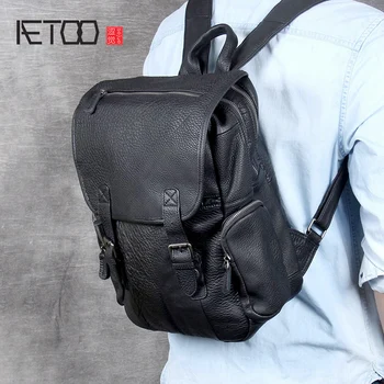 Двойная сумка из воловьей кожи AETOO Head, мужской кожаный рюкзак ручной работы большой емкости, повседневная сумка