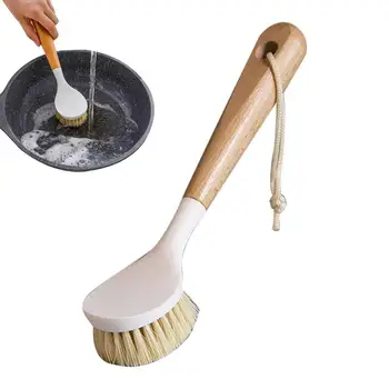 Деревянная щетка для кастрюли с длинной ручкой, щетка для мытья посуды, Практичная подвесная Антипригарная Масляная щетка для чистки кухни