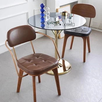 Деревянные обеденные стулья, кухня в гостиной, Современная кожаная гостиная в скандинавском стиле, Дизайнерское металлическое кресло, Кожаная мебель для гостиной Sillas