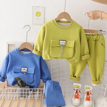 Детская осенняя толстовка с карманами, комплект из двух предметов, новая одежда для мальчиков 2023 года, одежда для мальчиков