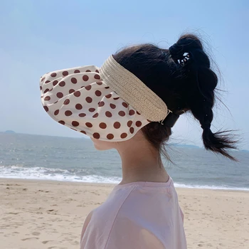Детская шляпа с солнцезащитным козырьком для девочек, Летняя защита от ультрафиолета, Пустая верхняя крышка-ведро для пляжного отдыха на открытом воздухе, солнцезащитная шляпа в горошек для девочек 2-6 лет