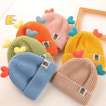 Детские зимние шапки для новорожденных мальчиков, вязаная крючком шапочка с сердечками, шапочка для маленьких девочек, Реквизит для фотосъемки, Аксессуары, теплые вещи