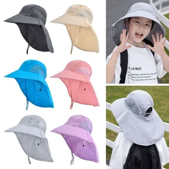 Детские Летние широкополые шляпы с защитой от ультрафиолета Уличная Пляжная солнцезащитная шляпа Для мальчиков и девочек С клапаном и Регулируемыми широкими полями