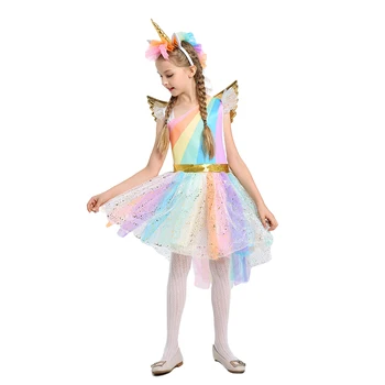 Детский Волшебный Радужный Лошадиный Фантазийный костюм Единорога для девочек на Хэллоуин или День рождения