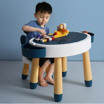 Детский игрушечный стол из гранулированного строительного блока Пластиковый стол для хранения Многофункциональных столов и стульев Милый табурет-кролик