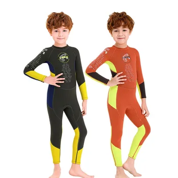 Детский цельный теплый водолазный костюм с длинным рукавом гидрокостюм из неопрена 2,5 мм для мальчиков для подводного плавания и серфинга Купальники