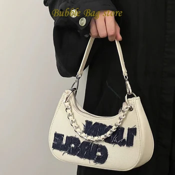 Джинсовые сумки на цепочке для женщин, женская сумка с вышивкой Spice Girls, уличная дизайнерская сумка в стиле панк, трендовая крутая женская сумка