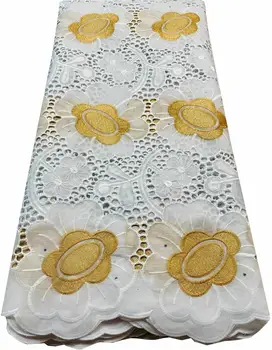 Дизайн хлопчатобумажной кружевной ткани в африканском стиле, Швейцарское вуалевое кружево В Швейцарии, Высококачественное Нигерийское кружево для женщин, Свадебная вечеринка, Золото HMY007