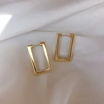 Европейская и американская мода, минималистичные геометрические квадратные серьги с медным покрытием из настоящего золота 18 карат, прямоугольные серьги