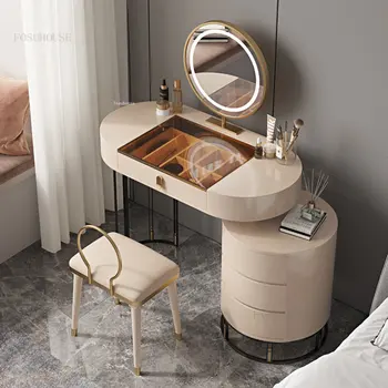 Европейские домашние комоды со светодиодной подсветкой, Минималистичный туалетный столик, Умные комоды для макияжа, шкаф для хранения Современной мебели для спальни