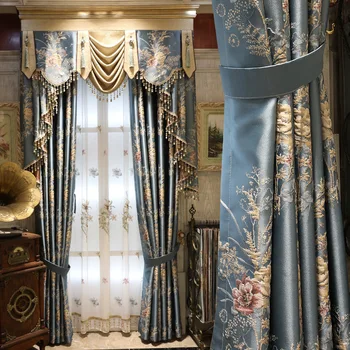 Европейские шторы для гостиной столовой спальни из цветочной пряжи Жаккардовая ткань Утолщенный занавес Занавес на заказ