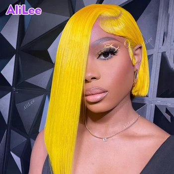 Желтые парики с прямым каре 613 цветных человеческих волос на кружеве 13x4 для чернокожих женщин, Прозрачные парики из человеческих волос Alilee Remy на шнурке