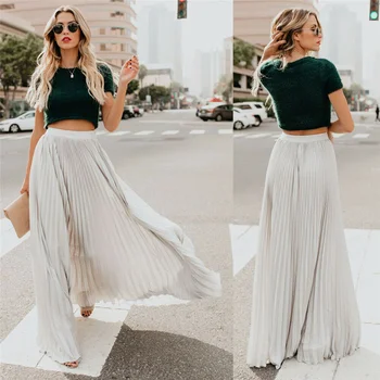 Женская однотонная юбка с высокой талией, свободная плиссированная длинная юбка, повседневная и универсальная уличная одежда