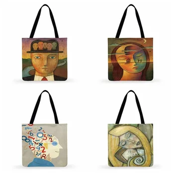 Женская повседневная сумка-тоут, шляпа в скандинавском стиле, сумка-тоут с рисунком людей, женская сумка через плечо, складная сумка для покупок, уличные пляжные сумки