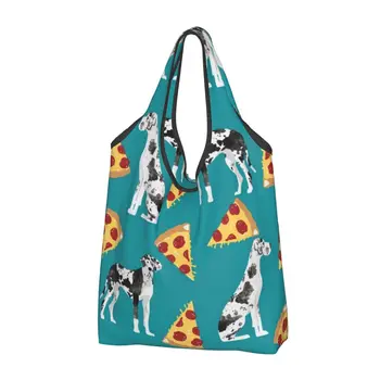 Женская Повседневная сумка для покупок Great Dane Pizza, сумка-тоут большой емкости, портативная сумка для хранения, складные сумки