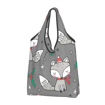 Женская повседневная сумка для покупок Christmas Fox, большая вместительная сумка-тоут, портативная сумка для хранения, складные сумки