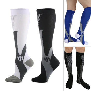 Женские Мужские компрессионные носки для футбола, снимающие усталость, облегчающие боль 20-30 мм рт. ст., черные компрессионные носки, подходящие для спортивных носков