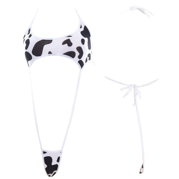 Женское бикини с рисунком милой молочной коровы в стиле Аниме, сексуальный микрокомбинезон с бретельками и открытой спиной, эротическое белье для косплея высокого качества