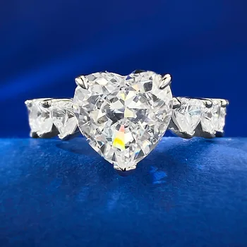 Женское кольцо из стерлингового серебра 925 пробы с похожим бриллиантом Муассанит 5 карат в форме сердца, изысканные ювелирные изделия 10x10 мм