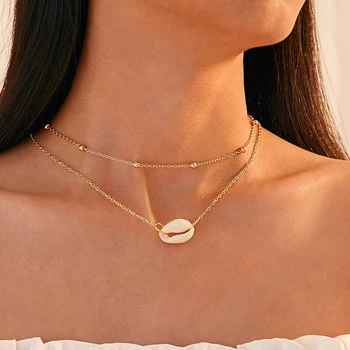 Женское ожерелье с двойной подвеской в виде богемной раковины Tocona, бусины из сплава простой геометрии, ожерелье для ключиц, пляжные украшения C19210