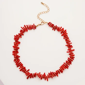 Женское ожерелье-чокер с красным коралловым камнем, позолоченные Акриловые Этнические украшения в богемном стиле, повседневная вечеринка, Рождество 2023, Новинка в тренде