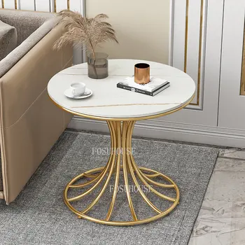 Журнальный столик в итальянском стиле Rock Board, Золотая мебель для гостиной, Простой круглый дизайн, домашний диван, приставной столик, Балкон, чайный столик
