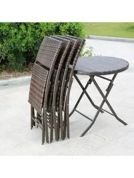 Журнальный столик и стул во внутреннем дворике под открытым небом, модная мебель, складной набор для столовой из ротанга