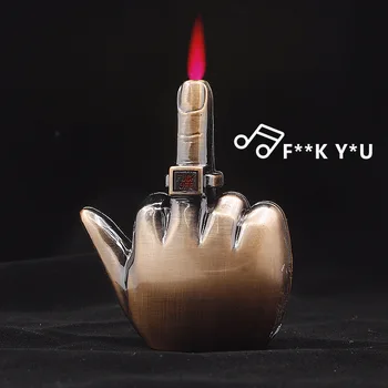 Забавная Ветрозащитная Металлическая Турбинная горелка с прямым зарядом, зажигалка с бутановым газом, креативная Вертикальная зажигалка для сигар на средний палец, подарки